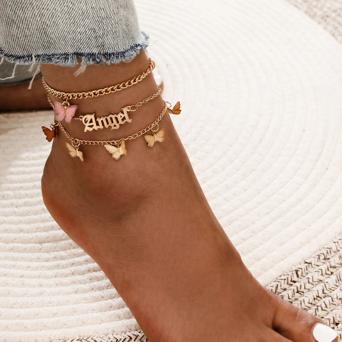 Aveuri-Christmas Gift New Year's Eve Gift Bohemia Shell Star Chain Ankle Bracelet On Leg Foot Jewelry Boho Starfish key butterfly Charm Anklet Set For Women Accessories