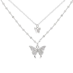 Aveuri New Shiny Butterfly Necklace Ladies Exquisite Double Layer Clavicle Chain Necklace Jewelry for Ladies Gift