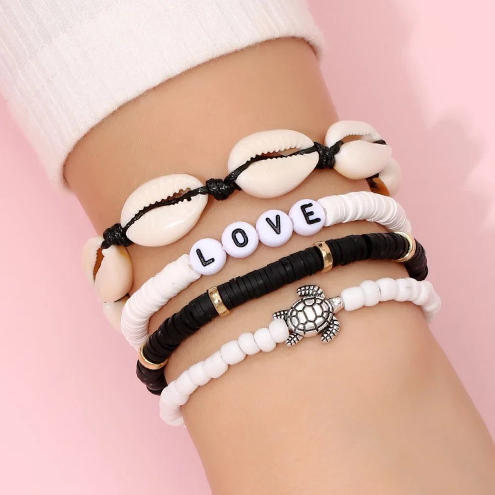 Aveuri-Christmas Gift New Year's Eve Gift Colorful Stackable Love Letter Bracelets for Women soft clay pottery Layering Friendship Beads Chain Bangle Boho Jewelry Gift