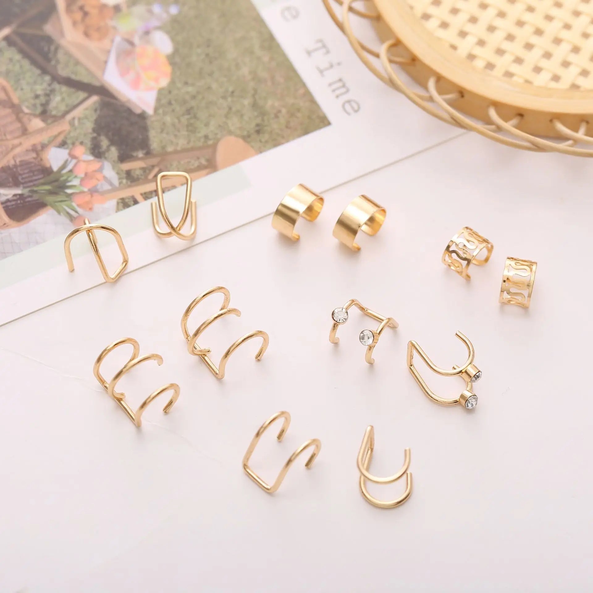 Aveuri-Christmas Gift New Year's Eve Gift 12 Pcs/set Punk Simple Wrap Earring Set For Women Clip on Earrings No piercing Ear Cuff Fashion Female Jewelry Gift