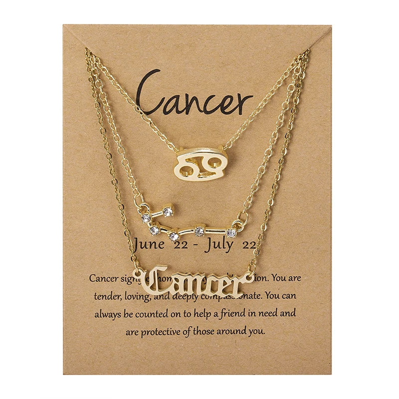 Aveuri-Christmas Gift New Year's Eve Gift 3Pcs/set 12 Zodiac Sign Necklace For Women 12 Constellation Pendant Chain Choker Birthday Jewelry With Cardboard Card