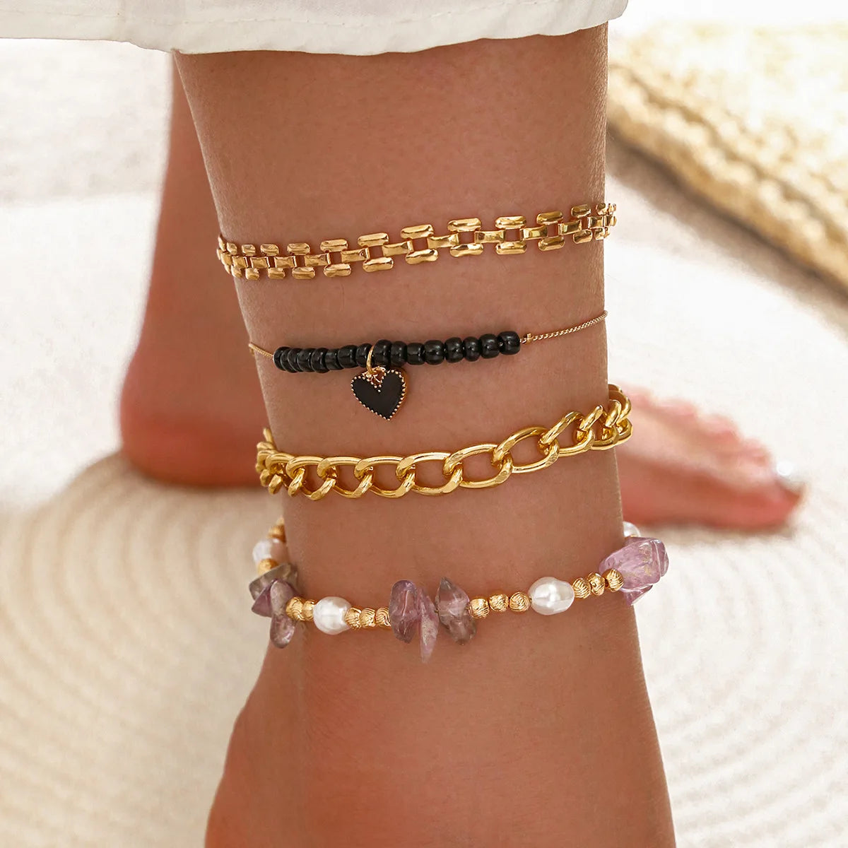 Aveuri-Christmas Gift New Year's Eve Gift Bohemia Shell Star Chain Ankle Bracelet On Leg Foot Jewelry Boho Starfish key butterfly Charm Anklet Set For Women Accessories