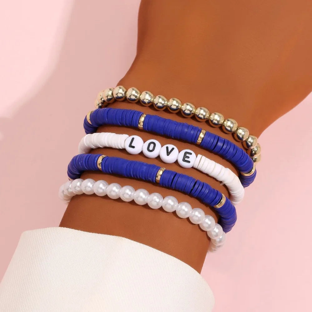 Aveuri-Christmas Gift New Year's Eve Gift Fashion Rainbow Stackable Bracelets Set For Women Heart Charm Soft Clay Pottery Layering Beads Chain Bangle Female Boho Jewelry