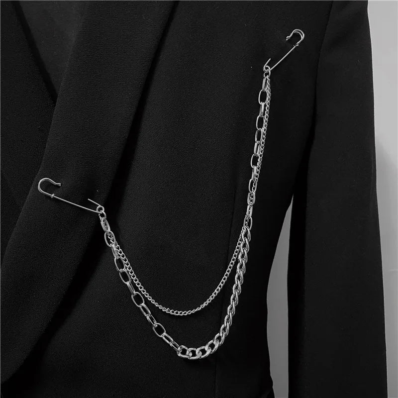 Aveuri-Christmas Thanksgiving  New Year's Eve Gift Punk Pendant Double Chain Brooch for Woman and Man Street Fashion Accessories Decoration Hip Hop Suit Jewelry Trendy Accessories