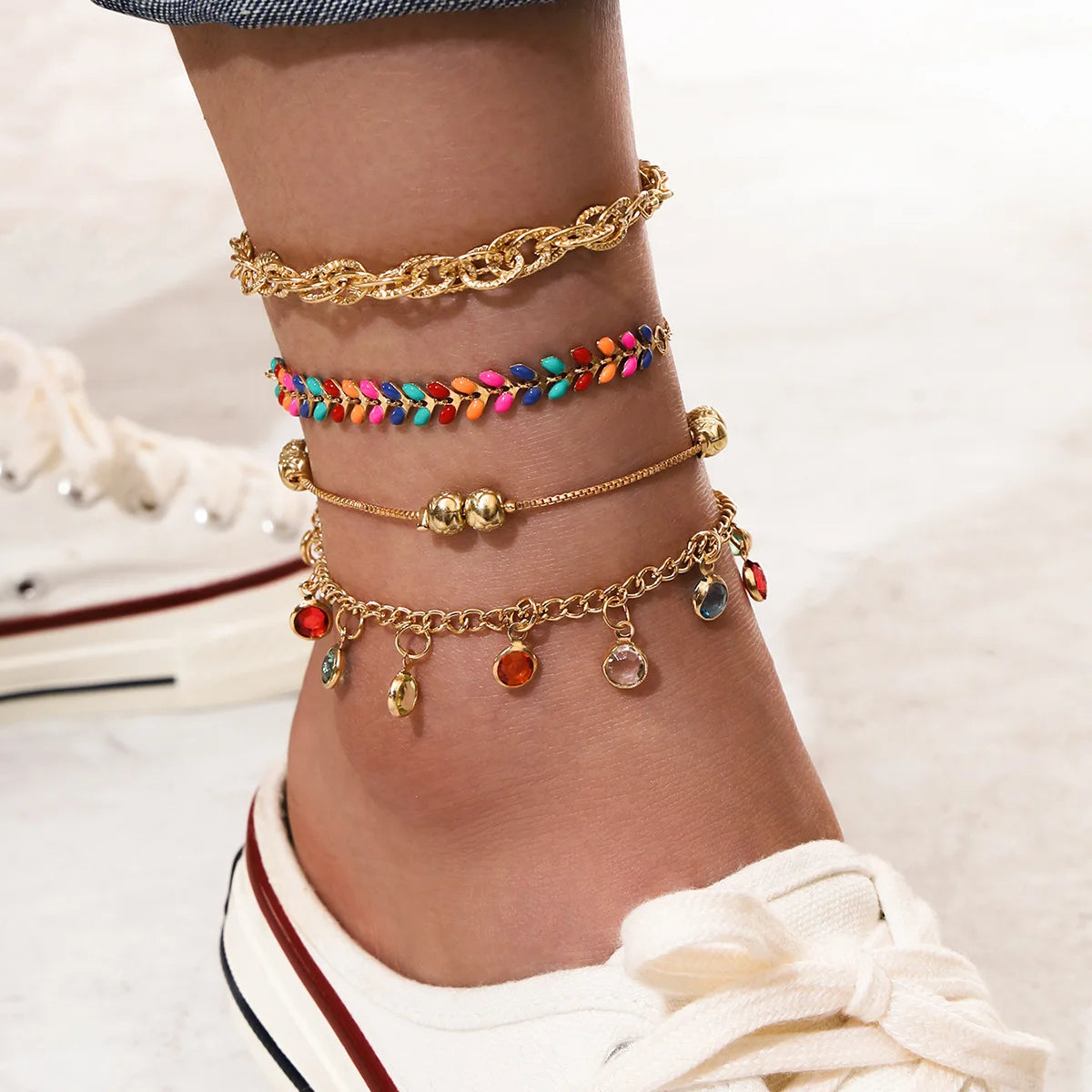 Aveuri-Christmas Gift New Year's Eve Gift Bohemia Shell Star Chain Ankle Bracelet On Leg Foot Jewelry Boho Starfish key butterfly Charm Anklet Set For Women Accessories