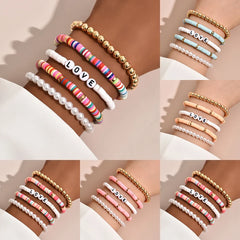 Aveuri-Christmas Gift New Year's Eve Gift Colorful Stackable Love Letter Bracelets for Women soft clay pottery Layering Friendship Beads Chain Bangle Boho Jewelry Gift