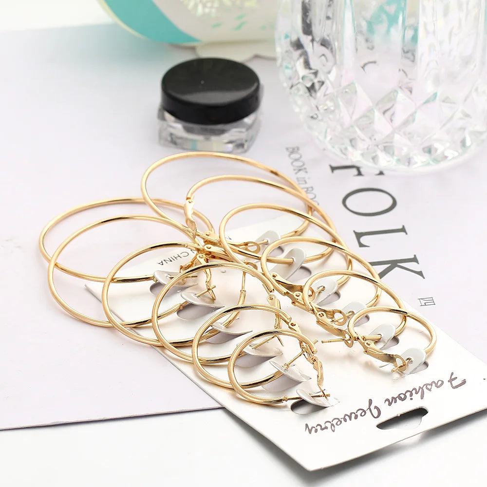 Aveuri-Christmas Gift New Year's Eve Gift 6 Pairs/set korean Hoop Earrings Set Oversized Big Circle Earring Fashion Jewelry for Women Girls Steampunk Ear Clip Brincos