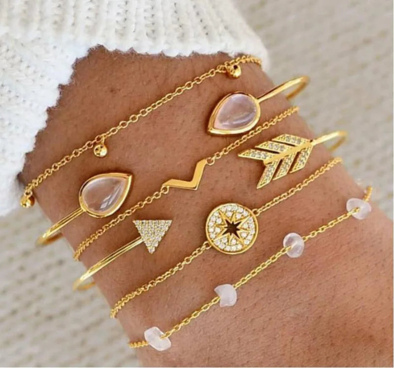 Aveuri-Christmas Gift New Year's Eve Gift Bohemian Bracelet Set For women Shell Star Map Pineapple Heart Natural Stone Beads Chains Bangle Boho Jewelry