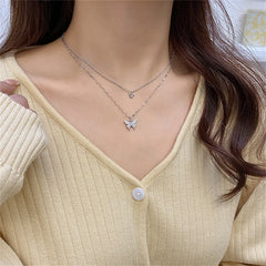 Aveuri New Shiny Butterfly Necklace Ladies Exquisite Double Layer Clavicle Chain Necklace Jewelry for Ladies Gift