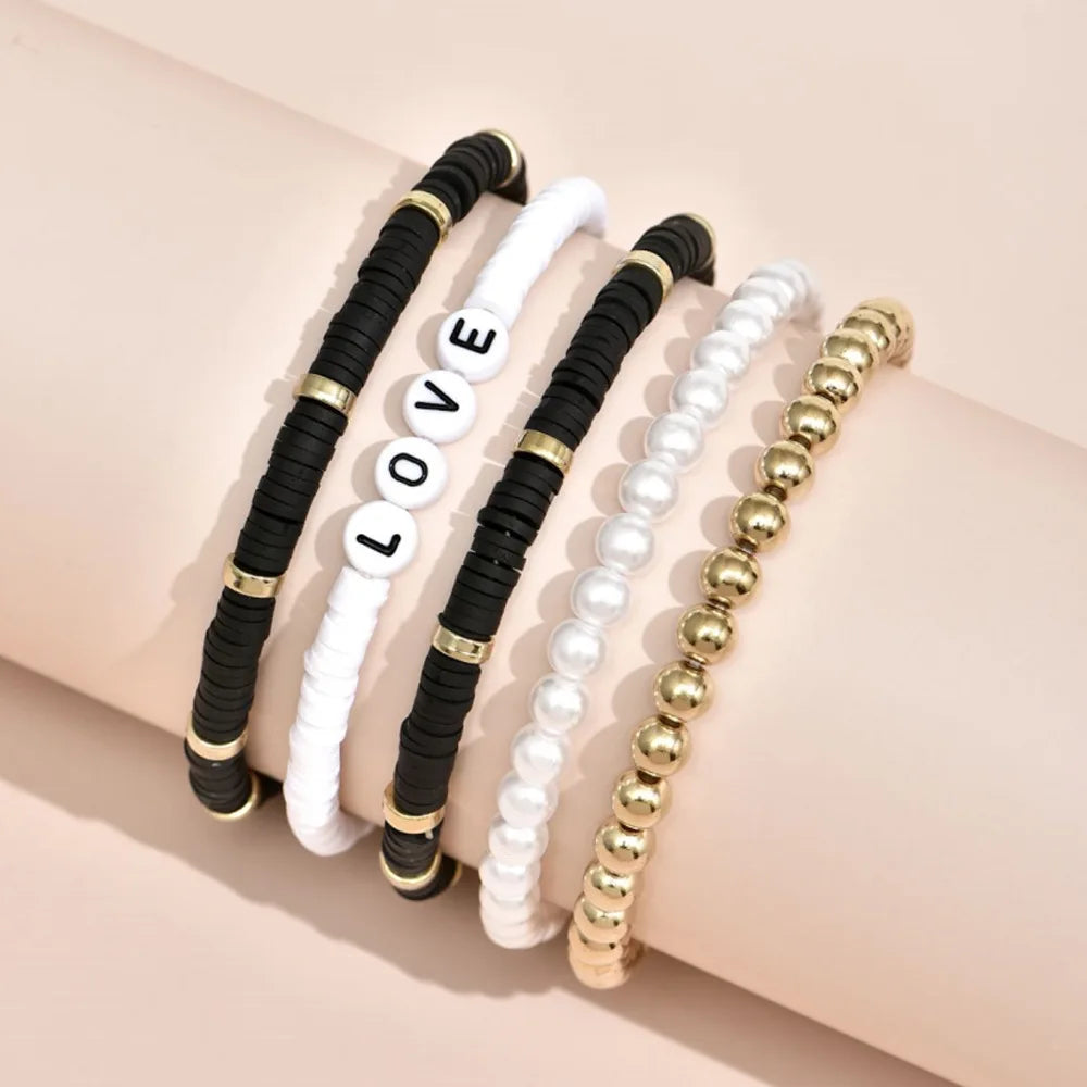 Aveuri-Christmas Gift New Year's Eve Gift Fashion Rainbow Stackable Bracelets Set For Women Heart Charm Soft Clay Pottery Layering Beads Chain Bangle Female Boho Jewelry