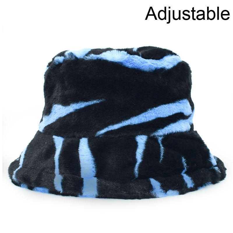 Aveuri Winter Cow Leopard Faux Fur Fluffy Bucket Hats Women Outdoor Warm Sun Hat Soft Velvet Furry Fisherman Cap Girl Fashion Panama