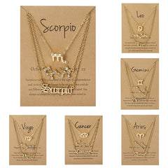 Aveuri-Christmas Gift New Year's Eve Gift 3Pcs/set 12 Zodiac Sign Necklace For Women 12 Constellation Pendant Chain Choker Birthday Jewelry With Cardboard Card