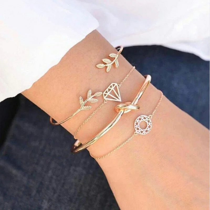 Aveuri-Christmas Gift New Year's Eve Gift 4pcs/Set Bohemian Stone beads chains bracelets Set For Women Metal Heart Round Tassel charm Bangle Fashion Jewelry