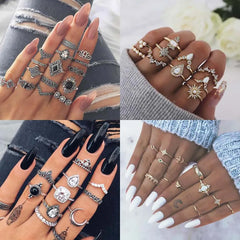 Aveuri-Christmas Gift New Year's Eve Gift Vintage Boho Finger Rings Set Moon Snake Crystal Midi Kunckle Ring For Women Wedding Party Jewelry Accessories