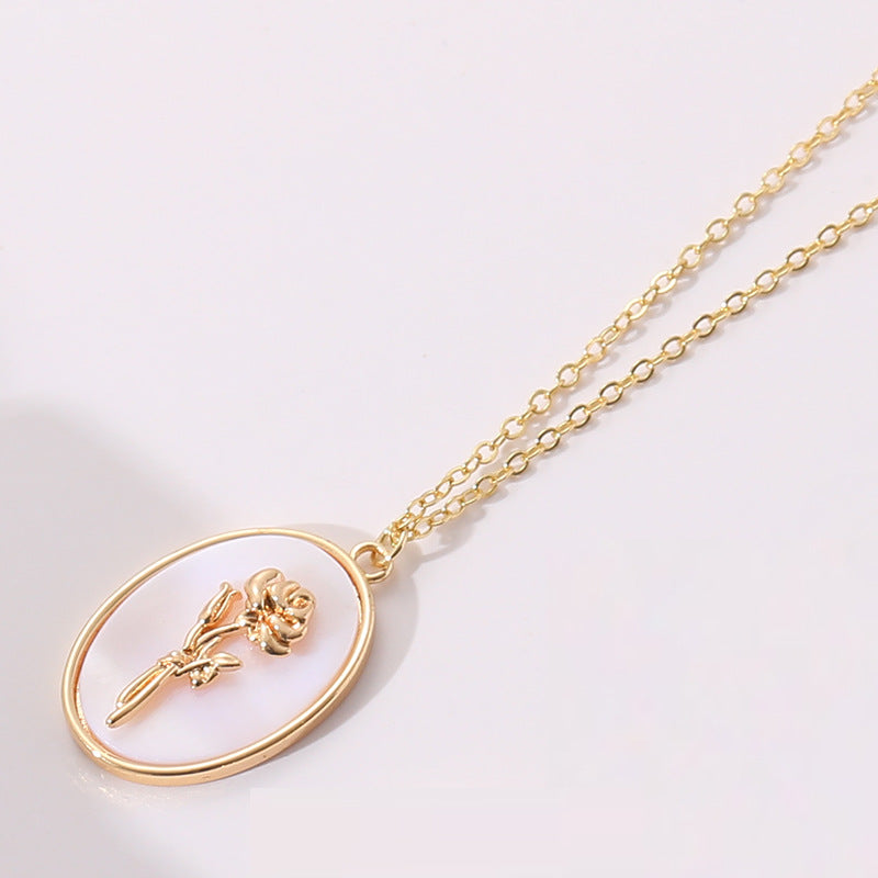 gold December Flower Birth Flower Birthday Shell Pendant Necklace Female Ins Style New Flower Clavicle Chain