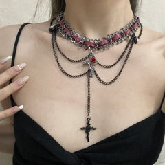 Aveuri-Christmas Thanksgiving Gifts Idea_Dark Punk Heart Flower Cross Layered Necklace