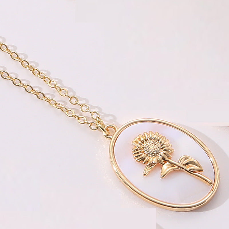 gold December Flower Birth Flower Birthday Shell Pendant Necklace Female Ins Style New Flower Clavicle Chain