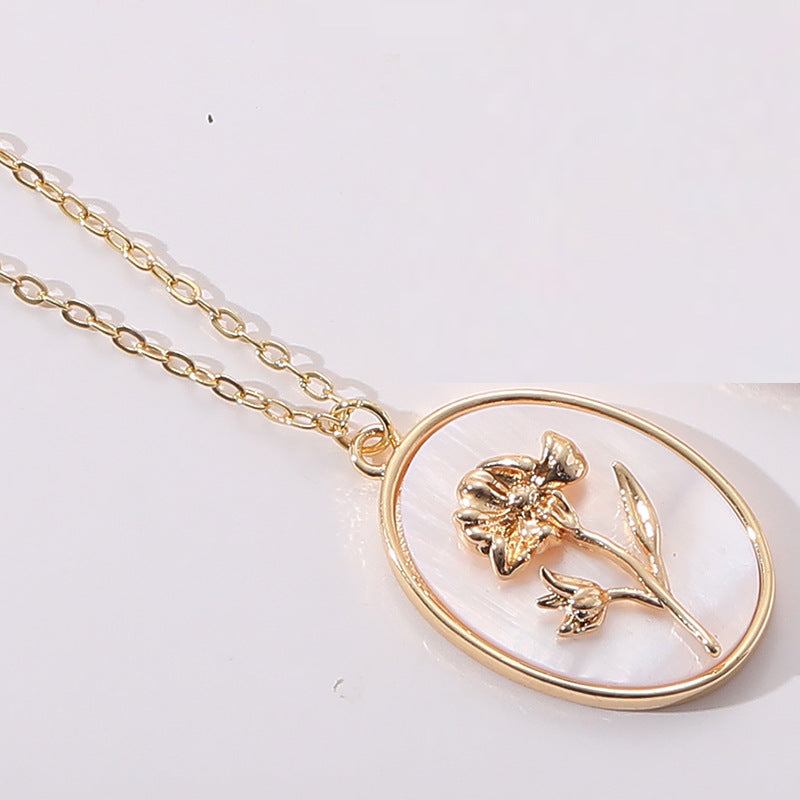 gold December Flower Birth Flower Birthday Shell Pendant Necklace Female Ins Style New Flower Clavicle Chain