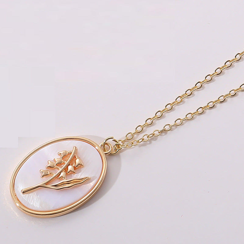 gold December Flower Birth Flower Birthday Shell Pendant Necklace Female Ins Style New Flower Clavicle Chain