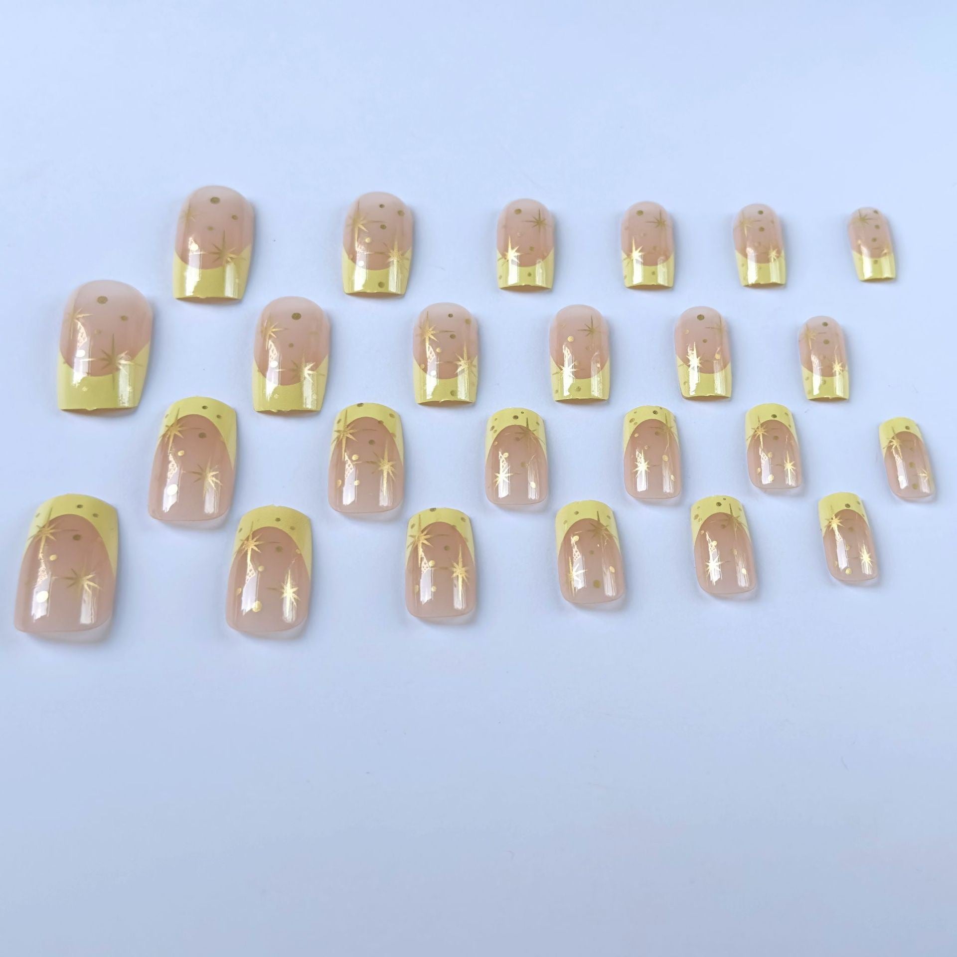 gold Wear Party A's Head Shape French Gold Four Awn Star Fake Nail Manicure Finished Product 24 Pieces