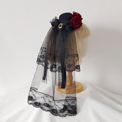 witch dress to impress Dark Style Halloween Gothic Small Bowler Hat Mesh Headdress Flower Subculture Hair Accessories Secondary Element Anime Jewelry