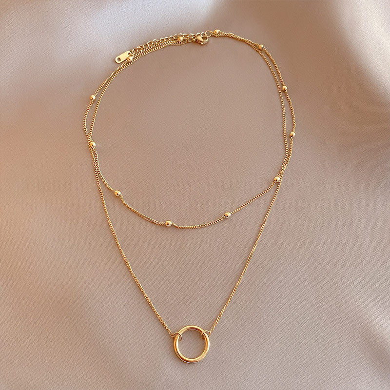 Aveuri-Christmas Thanksgiving Gifts Idea_New Arrival Double Layer Circle Pendant Necklaces