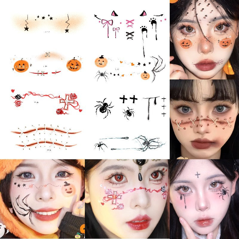 Halloween Children's Makeup Facial Stickers Cartoon Funny Personality Facial Tattoo Stickers Party Style Stickers