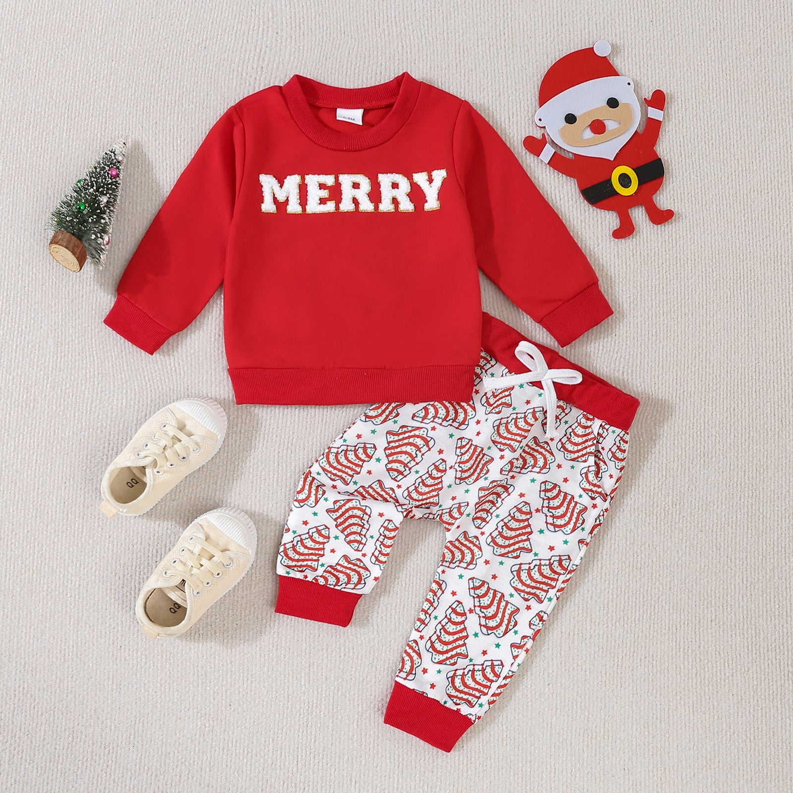 Black Friday Cyber ​​Monday Christmas 2024 Christmas Children's Clothing Autumn New Children's Long-Sleeved Sweater Pullover Full Printed Christmas Tree Trousers Two-Piece Set