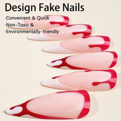 long Fall Nail Halloween Long Pointed Wear Nail Piece Blood Drop White French Detachable Fake Nail