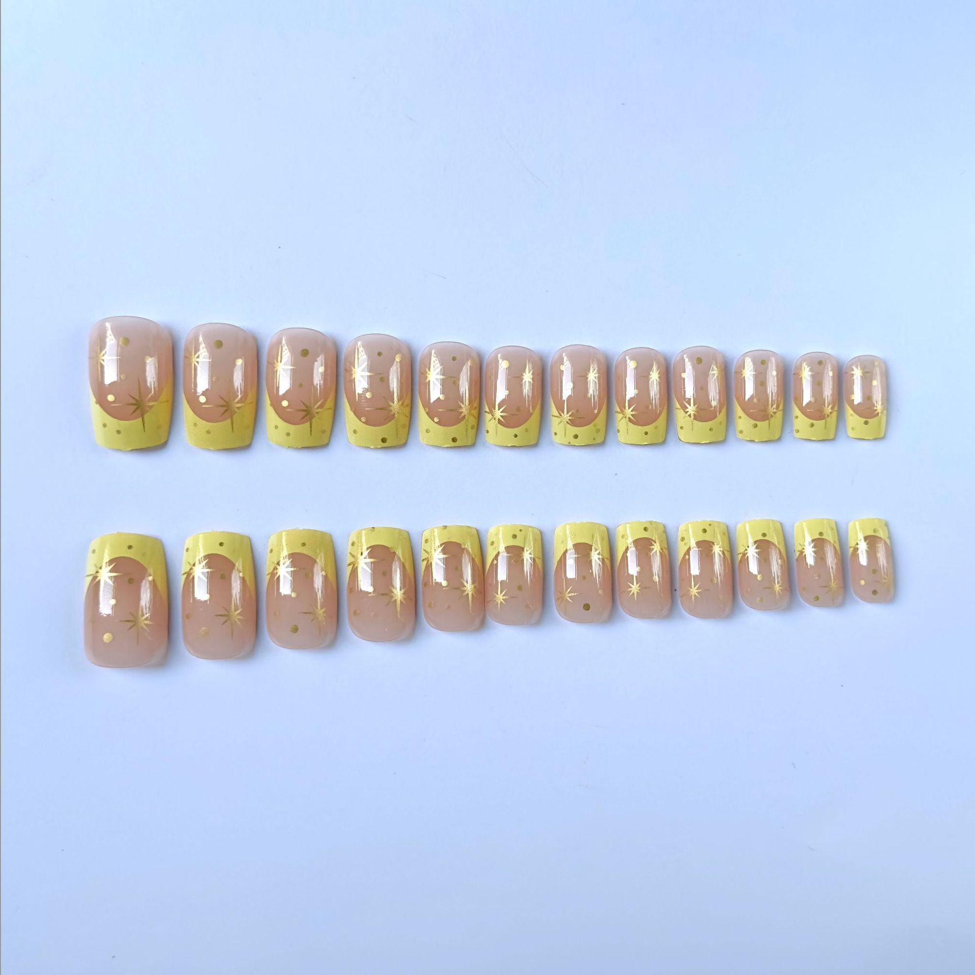 gold Wear Party A's Head Shape French Gold Four Awn Star Fake Nail Manicure Finished Product 24 Pieces