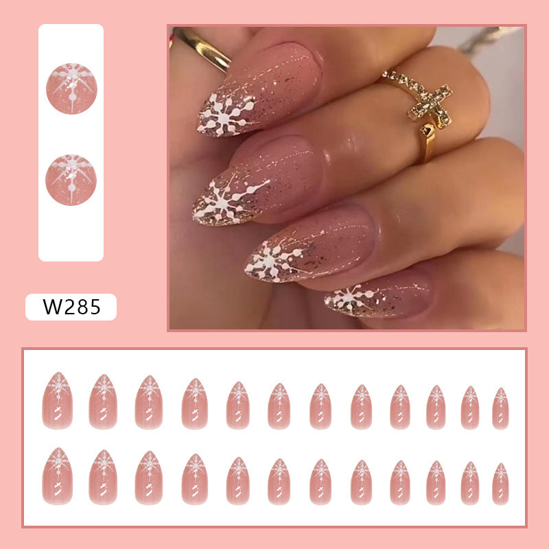 gold Gentle Ins Style Snowflake Nail Glitter French Christmas Nail Fake Nails