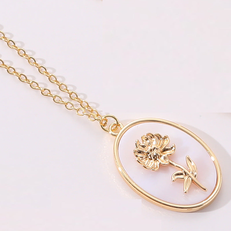 gold December Flower Birth Flower Birthday Shell Pendant Necklace Female Ins Style New Flower Clavicle Chain