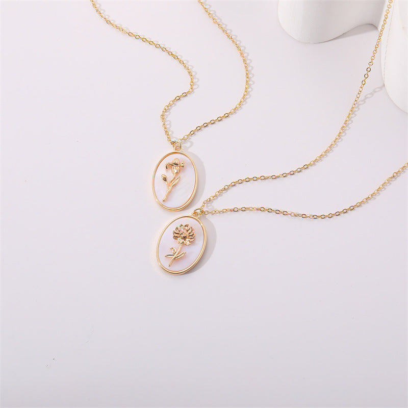 gold December Flower Birth Flower Birthday Shell Pendant Necklace Female Ins Style New Flower Clavicle Chain