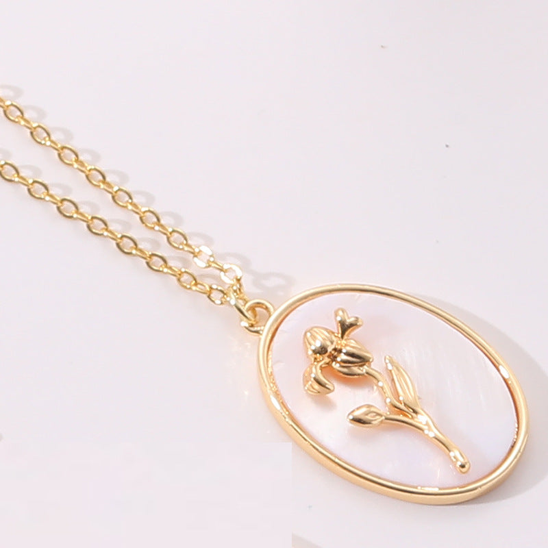 gold December Flower Birth Flower Birthday Shell Pendant Necklace Female Ins Style New Flower Clavicle Chain