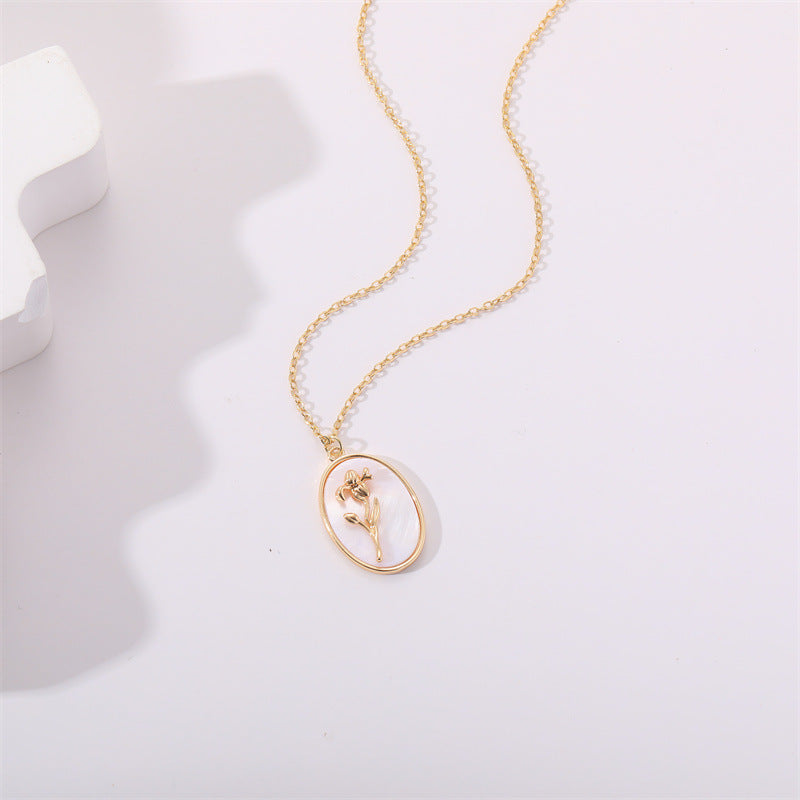 gold December Flower Birth Flower Birthday Shell Pendant Necklace Female Ins Style New Flower Clavicle Chain