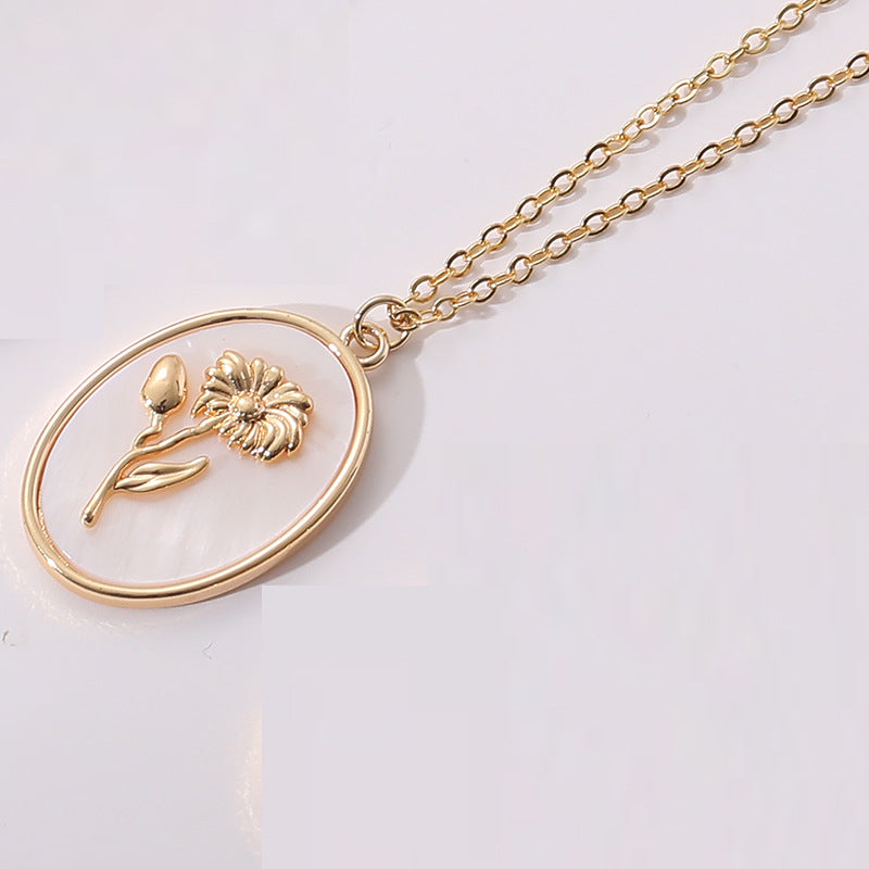 gold December Flower Birth Flower Birthday Shell Pendant Necklace Female Ins Style New Flower Clavicle Chain