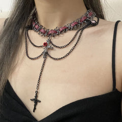 Aveuri-Christmas Thanksgiving Gifts Idea_Dark Punk Heart Flower Cross Layered Necklace