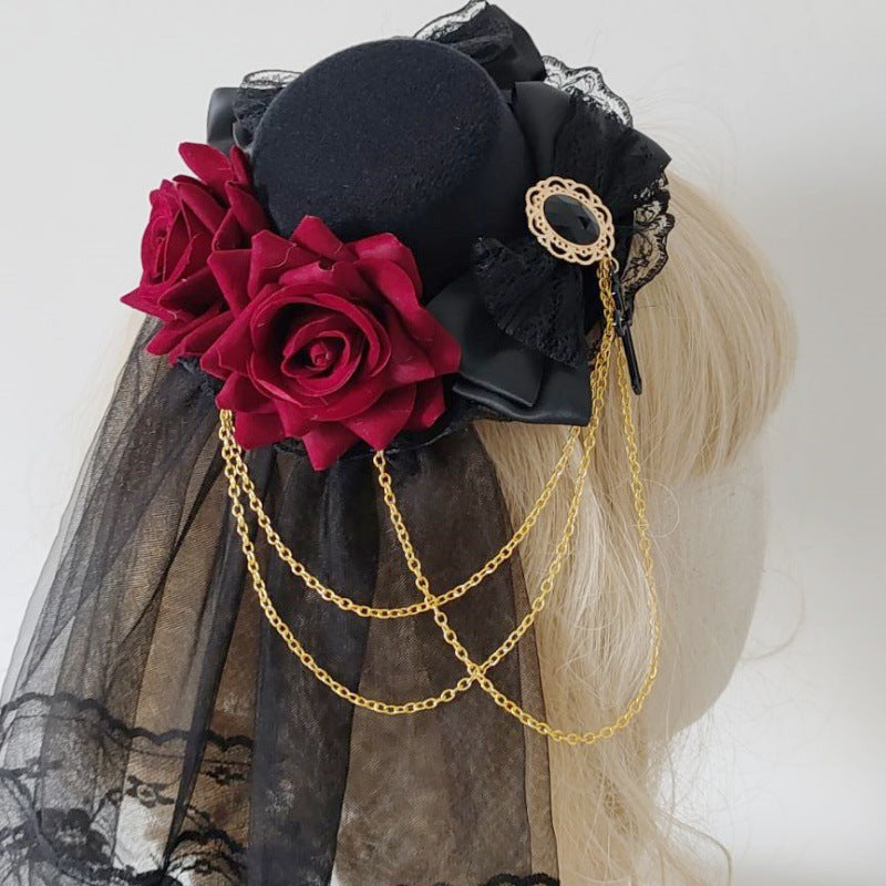 witch dress to impress Dark Style Halloween Gothic Small Bowler Hat Mesh Headdress Flower Subculture Hair Accessories Secondary Element Anime Jewelry