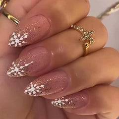 gold Gentle Ins Style Snowflake Nail Glitter French Christmas Nail Fake Nails