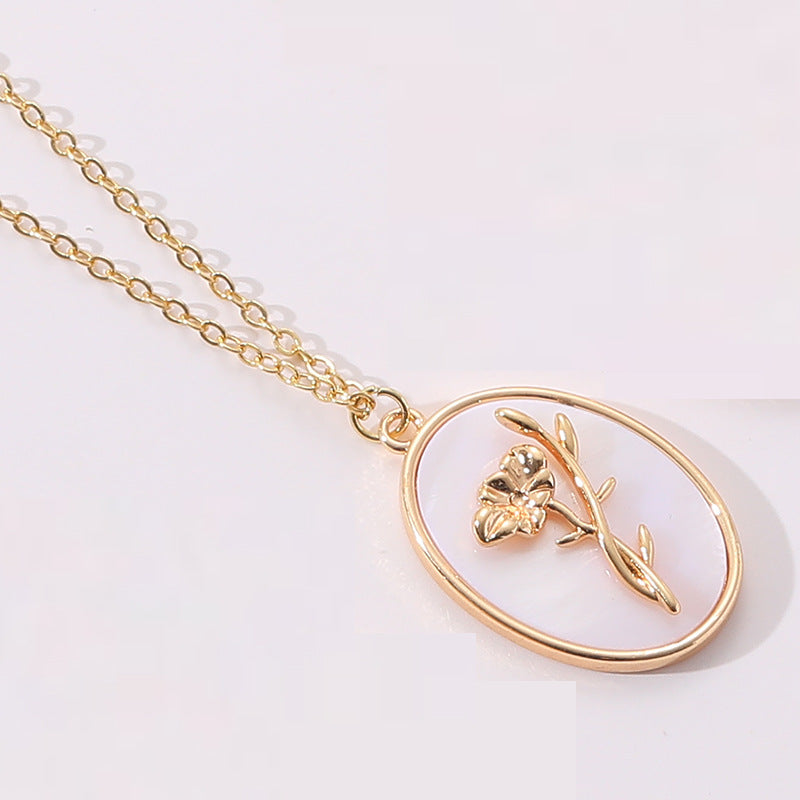 gold December Flower Birth Flower Birthday Shell Pendant Necklace Female Ins Style New Flower Clavicle Chain