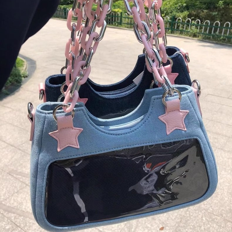 y2k Y2g Denim Often Small Food Volume Transparent Pain Bag 2024 New Sweet Cool Hot Girl Star Portable Shoulder Bag