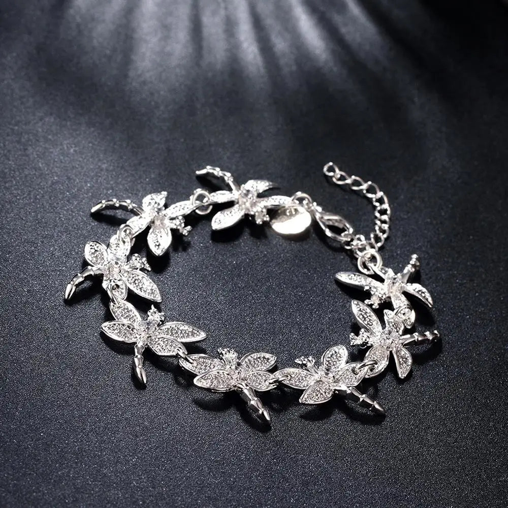 Aveuri Hot Pretty crystal Dragonfly fashion 925 sterling silver Bracelets for woman Wedding party Holiday gift noble fine Jewelry