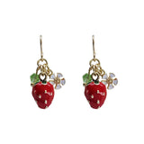 Cute Acrylic Strawberry Flower Earrings Fashionable Green Crystal Earrings For Women Romantic Jewelry Popular Accessories