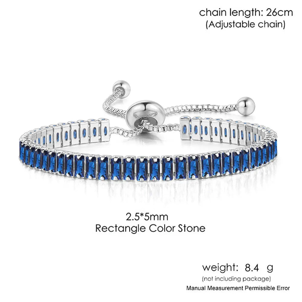 Aveuri-Adjustable Tennis Bracelets for Women Blue Shiny Zirconia Crystal Chain on Hand Ladies Charm Bracelet Trend Jewelry Girl's Gift