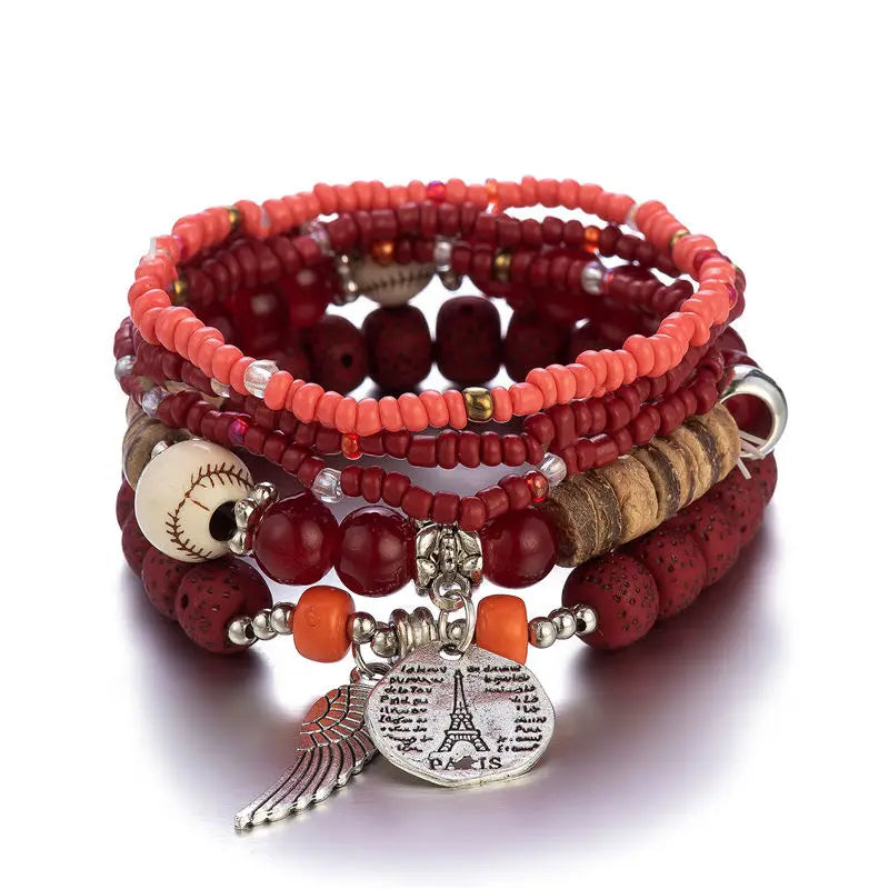 Aveuri-Christmas Gift New Year's Eve Gift Boho Tree Of Life Bracelet Set For Women Fashion Tassels Charm Wooden Beads Elastic Chain Bangle Girl Trendy Party Jewelry