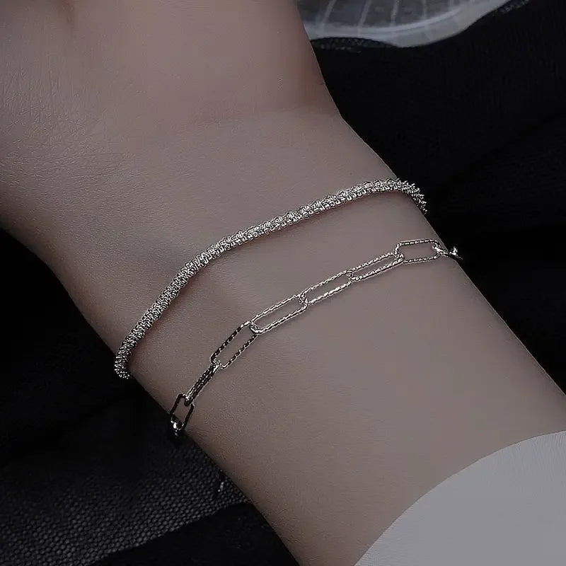 Aveuri Charm 925 Sterling silver classic double chain bracelets for women fashion original party wedding Accessories Jewelry gifts