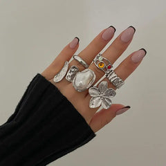 Fashion Gold Color Flower Crystal Imitation Pearl Open Ring for Women Engagement Party Gift Temperament Jewelry 2024 ﻿