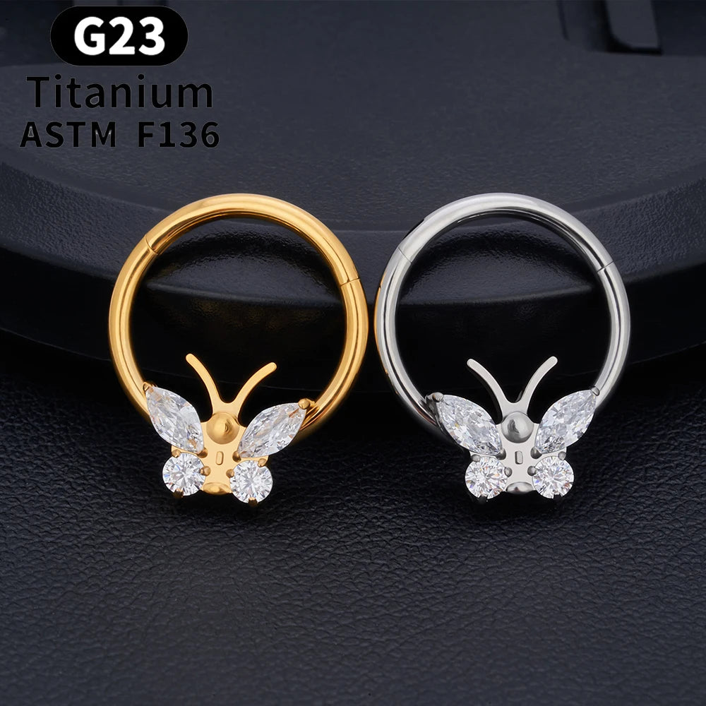 Aveuri-Christmas Thanksgiving Black Friday gifts G23 Titanium Piercing Nose Septum Ring Hoops 16G Butterfly Inlaid Zircon Ear Tragus Cartilage Helix Round Earring Body Jewelry