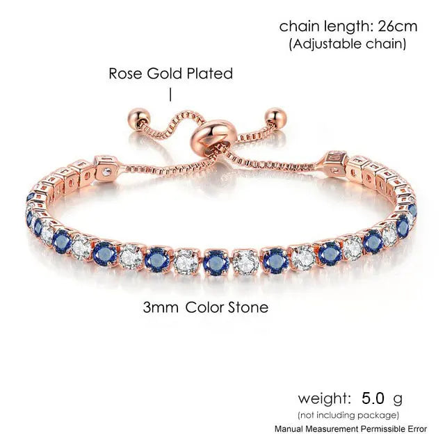 Aveuri-Adjustable Tennis Bracelets for Women Blue Shiny Zirconia Crystal Chain on Hand Ladies Charm Bracelet Trend Jewelry Girl's Gift