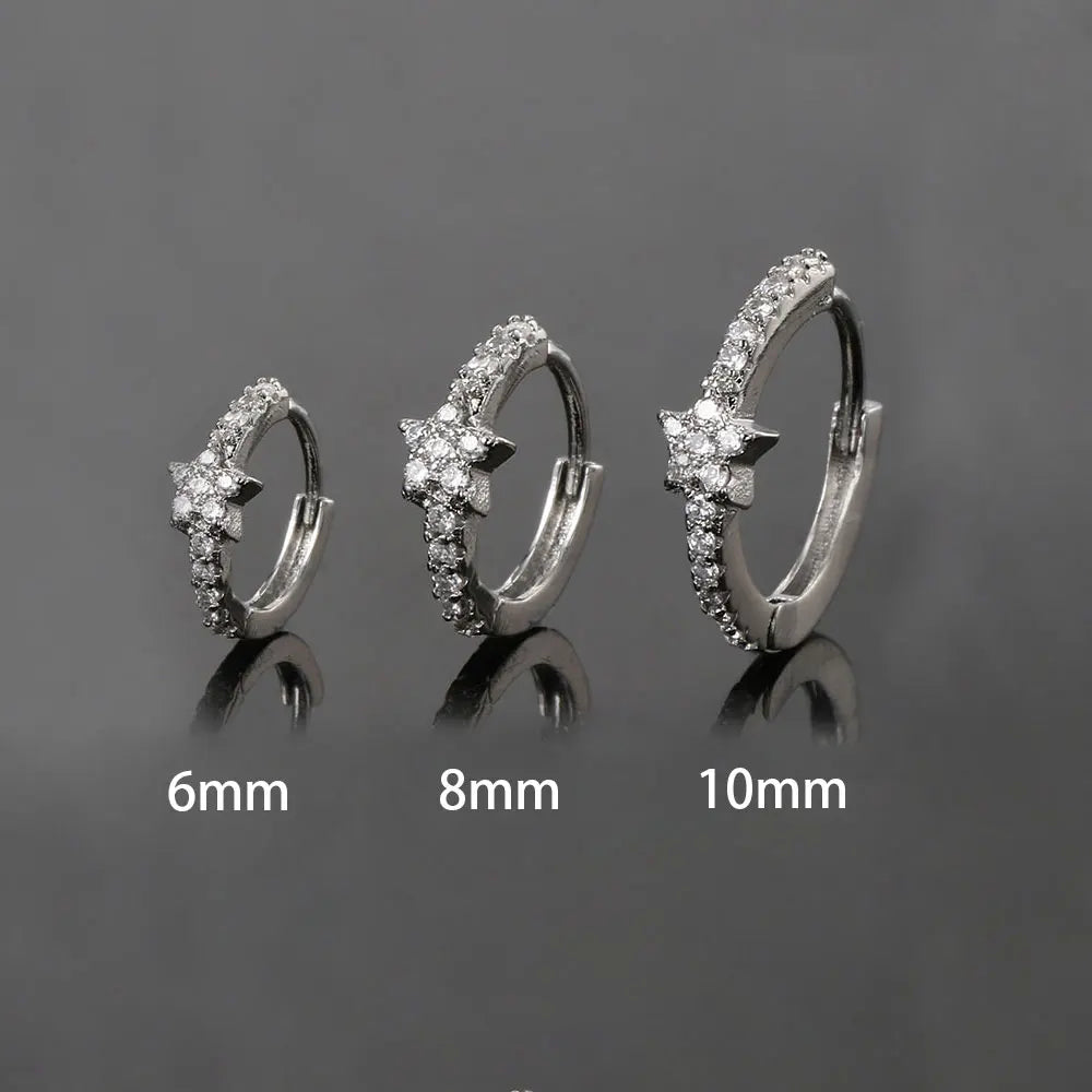 Aveuri-Rook Piercing Star Hoop Earring Conch Helix Tragus Lobe Ear Cartilage Piercing Jewelry Zircon INS 1PC Ear Ring for Women Gift